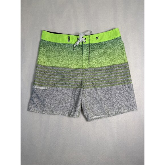 Hurley 34 swim trunks board shorts unlined surf pocket 9" inseam Lime Green Gray - Picture 1 of 10